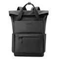 Zaino roll-top nero minimalista per viaggi e laptop in tessuto sintetico impermeabile - Nero