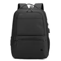 Waterproof black business laptop backpack with USB charging port and expandable storage - Black