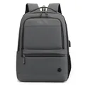 Grey expandable business laptop backpack with USB charging port and multi-layer pockets - Gray