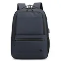Expandable navy blue commuter backpack with multiple zipper pockets and USB port - Dark Blue