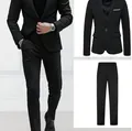 Completo nero da uomo due pezzi vestibilità slim con giacca monopetto e pantaloni - 3XL / Top E Pantaloni / Modello a Un Bottone / Nero Puro