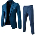 Slim fit two-piece business suit in deep teal blue featuring single-breasted jacket - 3XL / Top And Bottom / Aqua