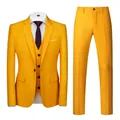 Three-piece formal men's business suit in vibrant yellow with matching vest and trousers - 3XL / Top And Bottom / Earthy Yellow