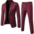 Slim fit burgundy two-piece business suit featuring a single-breasted blazer and trousers - 3XL / Top And Bottom / Red