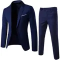 Slim fit two-piece navy blue business suit for men featuring notch lapel jacket and pants - 3XL / Top And Bottom / Navy Blue