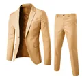 Formal slim fit khaki business suit for men featuring single-breasted jacket and trousers - 3XL / Top And Bottom / Khaki