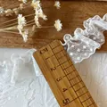 White French lace trim with polka dot ruffle design for DIY sewing projects and crafts - Gypsophila Geometric / Pure White