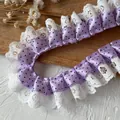 Detail of purple polka dot ribbon and white pleated lace trim for DIY sewing crafts - Length 1m Width ~3.5cm / Purple