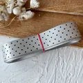 Ruban en satin gris argenté à pois noirs pour loisirs créatifs et nœuds à cheveux - Gris à Pois Noirs