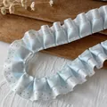 Double-layered pleated ribbon with blue polka dots and ruffle lace for DIY crafts - Encrypted Blue Polka Dot Style / Blue