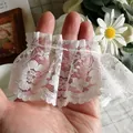 White pleated lace trim with floral embroidery for Lolita doll dress DIY crafts - White
