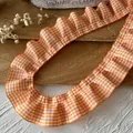 Cinta de cuadros naranja y blanco plisada para decoración de sombreros y costura - Volante de Cuadros Naranja Blanco (Estilo No. 4)