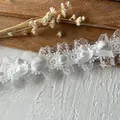 Cinta de encaje blanco Lolita francesa con volantes y dos lazos elegantes para DIY - Cinta blanca