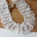 White pleated lace trim with floral embroidery and scalloped edges for DIY sewing - White