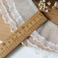 White double-layered pleated lace trim for DIY collars and cuffs, 5.5cm wide mesh fabric - White