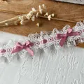 Encaje blanco estilo Lolita con cintas de raso rosa y lazos para manualidades DIY - Cinta Rosa Palo