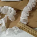 White 4cm ruffled organza lace trim for DIY garment sleeves and decorative sewing crafts - Length 1 Meter / White