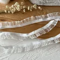 Weiße elastische Rüschen-Organzaspitze als Band für DIY-Nähen und Hochzeitskleid-Zubehör - Weiß