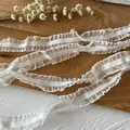 White elastic ruffled lace trim made of translucent mesh for DIY sewing and cuffs - Wide Style (A2) / White