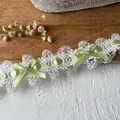 Encaje Lolita francés blanco con cinta verde claro y lazo para manualidades - Cinta Verde Fruta
