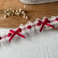 Encaje blanco con lazo de seda rojo y moños para proyectos de manualidades Lolita - Cinta Roja