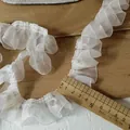 White pleated organza lace trim 4cm wide with wavy ruffled edges for sewing garments - Length 1 Meter / White