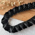Cinta negra fruncida con lunares blancos para accesorios de pelo y manualidades - Negro de Lunares