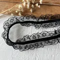 Elastic black lace trim with ruffled mesh design for DIY clothing and accessories - Single Layer Elastic Lace / Black
