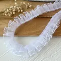 White layered ruffle lace trim with pleated organza for DIY crafts and fashion accessory - White