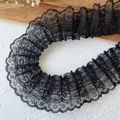 Garniture de dentelle noire plissée à double couche avec broderie ondulée élégante - Double Couche Plissé (Noir) / Largeur Environ 4.5cm (Longueur 1m) / Noir