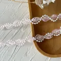 Pink gauze lace trim with white pearl border for doll clothing and DIY crafts - Almond Red