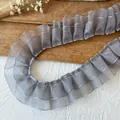 Silver grey pleated chiffon lace trim for DIY dress hem and clothing accessories - Double Layer Chiffon Pleated Style