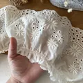 White cotton lace trim with sunflower embroidery and elastic ruffles for DIY sewing - Medium / Cotton Yellow