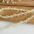Lichtgeel organza kant met golvende witte kralen voor doe-het-zelf handwerken en naaien - Geel