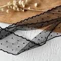 Encaje de malla negro con lunares flocados y bordes de concha para decoración de DIY - Longitud 5m / Ancho 5cm / Negro