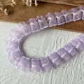 Exquisite light purple pleated lace trim with white floral embroidery for DIY sewing - Purple