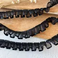 Pleated black mesh lace trim with silky edges for DIY sewing and clothing decoration - 5 Meters Long Approximately 1.5 Centimeters Wide Black.
