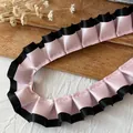 Cinta de encaje plisado de lunares negros y rosas de doble capa para tocados DIY - Color Liso Rosa Y Negro De Alta Densidad 1 Metro De Largo 25 Cm De Ancho.