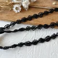 Elegante schwarze Wellen-Spitzenborte mit Perlen für Kleidung und DIY-Dekoarbeiten - Ganz Schwarz