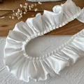 5.5cm wide double-layered white pleated satin lace trim for DIY sewing and ruffle edges - White