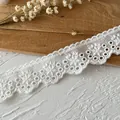 Pizzo sangallo in cotone bianco con ricamo floreale e bordo a festone per cucito DIY - Stile Ricamo Floreale Fiore di Ghiaccio (2#)