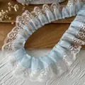 Double-layered pleated organza lace trim in light blue and white for DIY sewing - Width Approx 5cm Length 1m / White Blue
