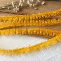 Bright yellow pleated chiffon lace ribbon trim for DIY crafts and doll clothing decor - Narrow Dense Pleated Chiffon (Style No. 7)