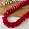 Close-up of red pleated satin ribbon lace trim for DIY garment sewing and crafts - No. 5 Red Style (5609376049191)