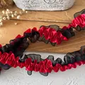 Close-up of red and black pleated lace trim with ruffle texture for garment decoration - No. 4 Red Black Style (5680328843163)