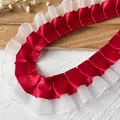 Double-layered pleated red satin and white organza lace trim for DIY doll clothing decor - Red White Double Layer Style (5772113518132)