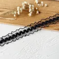5m Black elastic ruffled lace trim with mesh texture for DIY dress sewing and home decor - Double Sided Ruffled Style / Black