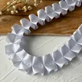 White pleated satin lace ribbon with elegant ruffled texture for DIY craft decoration - Double Edge Pleat / Lilac Style No 3