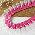 Detail of pink satin and white organza double-layered pleated lace trim for DIY crafts - Rose Box Pleated / Rose Red
