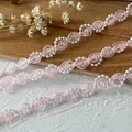 Pink satin rose lace trim with white pearl beads for DIY crafts and doll clothing decor - No.5 Pink Rose